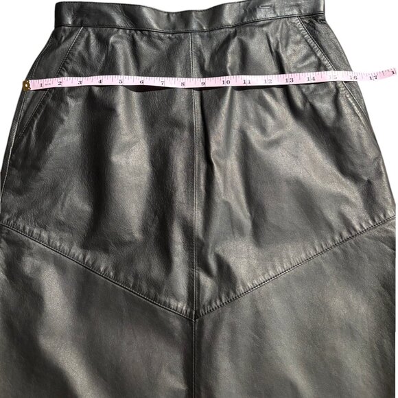 Evan Davies Vintage Leather Skirt pencil Petite 80s 90s black high waist 10P - Picture 14 of 14